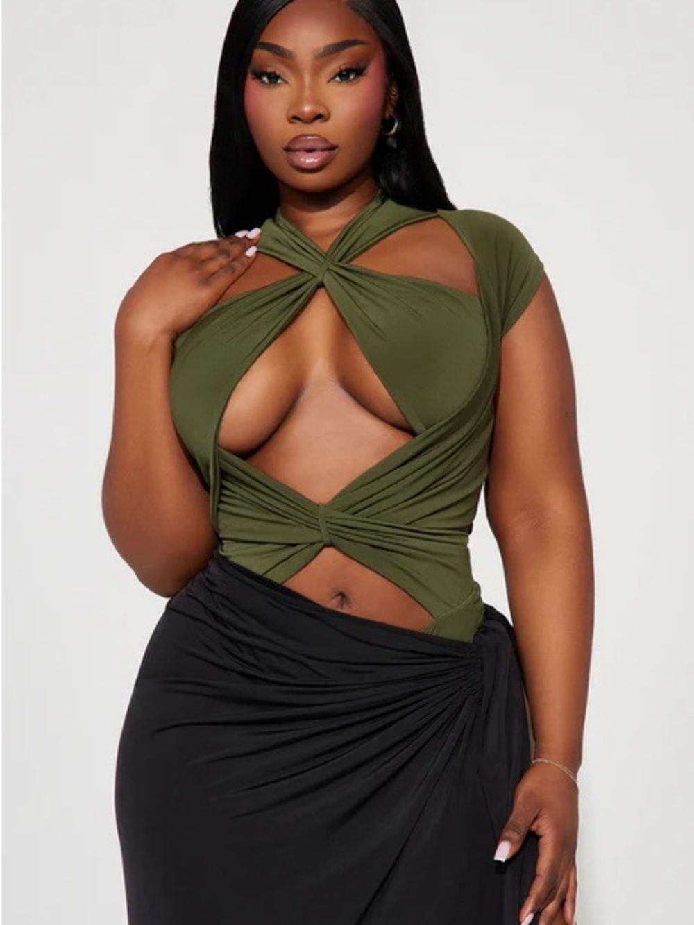 Olive Green Twist Cutout Women’s bodysuit